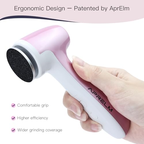 AprElm-E7 Rechargeable Electric Foot Callus Remover with 3-Sizes 120Pcs Sandpaper Discs, Professional 1000RPM 3-Speed Control Electric Foot File (Pink)