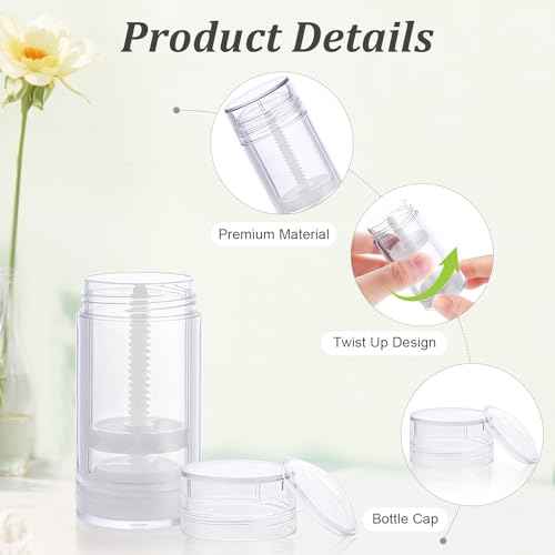 12 Pcs 30ml/1oz Clear Deodorant Containers Refillable Bottom Refilling Round Stick Plastic Twist Up Deodorant Bottles for DIY Chapstick Lip Balm Crayon