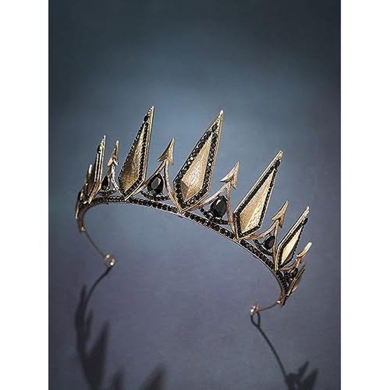 SWEETV Gothic Crowns for Women, Queen Crown Tiara, Witch Crown Headband Cos-play Hair Accessories for Costume Halloween Prom Party