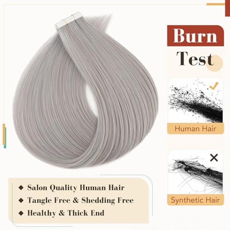 Hairro Tape In Human Hair Extensions For Women 20 inch 50g 20pcs #SILVER