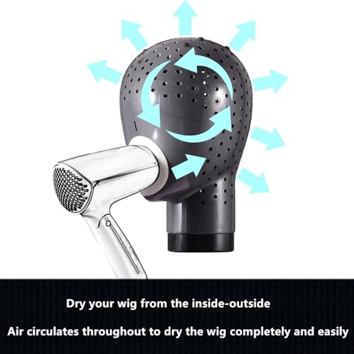 HOMEGOAL Hair Dryer Wig Stand Holder Mannequin Head, Drying Wig From Inside to Outside, Quickly, Easily, For Lace Scalp Cap Net (Dark Grey)