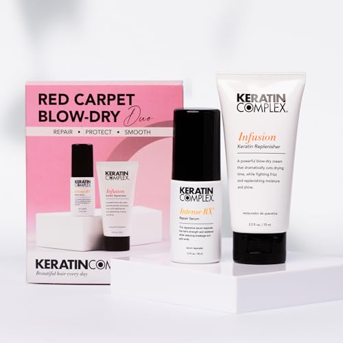 Keratin Complex - Red Carpet Blow Dry Kit -Infusion Keratin Replenisher, 2.5 fl oz & Intense RX Repair Serum, 1.5 fl oz