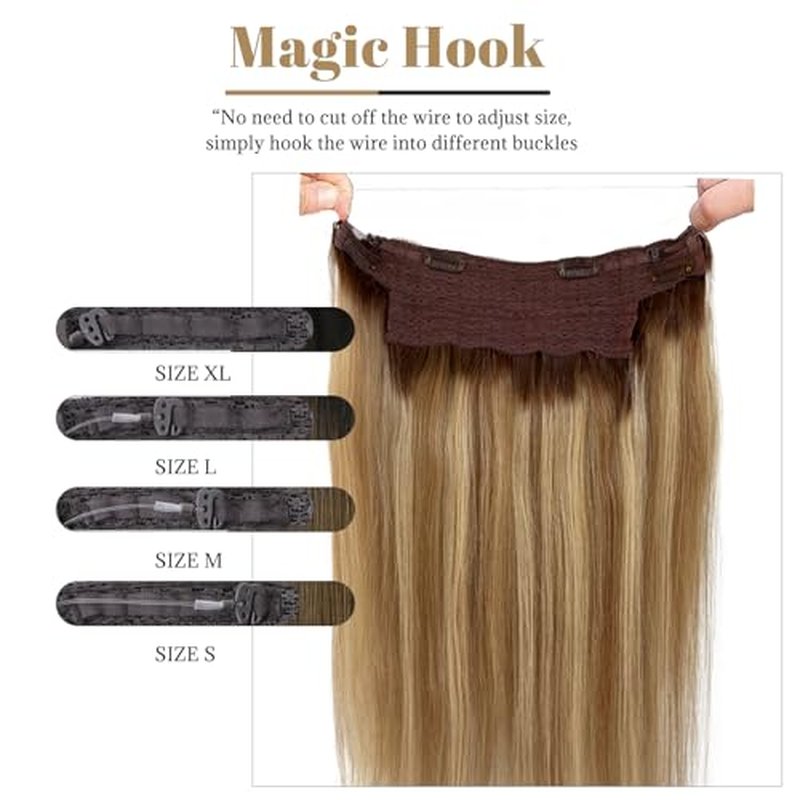 Ombre Halos Human Hair Extensions with Clip ins One Piece Hair Extensions with Secret Wire Dark Brown Balayage Light Brown with Ash Brown Secret Wire Hair Extensions 100G 22"
