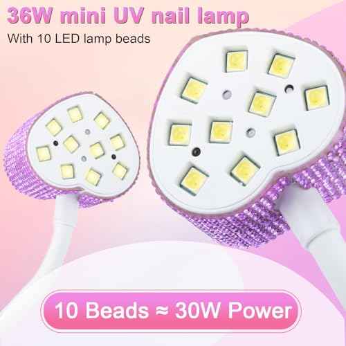 UV Nail Lamp,30W Rechargeable Gel Lamp Mini Cordless UV Light with 2 Timers & Auto Sensor,LED Fast Curing Goosenecks Gel Nail Polish Lamp for Home DIY Manicure (Purple Diamond)