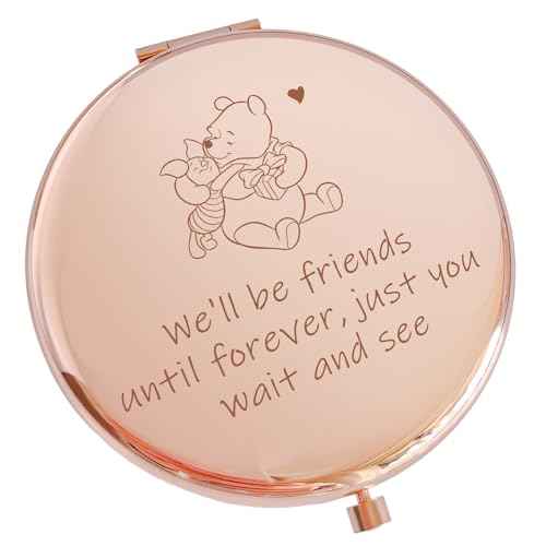 Funny Little Bear We'll be Friends Until Forever Travel Compact Pocket Makeup Mirror, Winnie The Pooh Engraved Compact Mirror for Sister Women Best Friends Girls Daughter Birthday