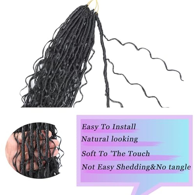 9 Packs Crochet Hair 30Inch Goddess Locs with Curly Ends Long Bohemian River Pre Looped Crochet Hair for Black Women(30inch,1B)