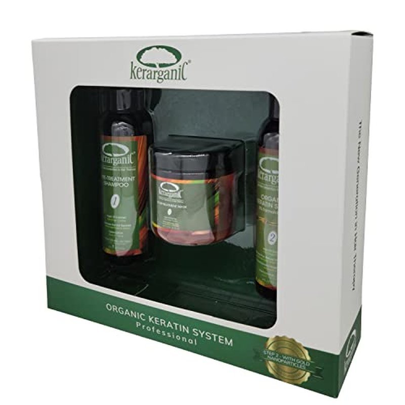 KERARGANIC Formaldehyde-Free Keratin System DIY Set: Pre-Treatment Shampoo, Hair Treatment, Post-Treatment Mask with Argan Oil - (4oz each)