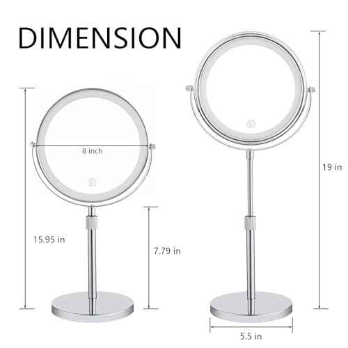 HIEEY Lighted Makeup Mirror with Magnification, 1x/10x Rechargeable 8" Lighted Mirror, 360¡Æ Rotation Touch Screen Vanity Mirror, Three Color Lighting Modes, Height Adjustable (Gift Box)