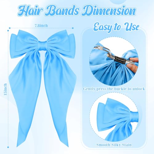 Mimorou 50 Pack Big Hair Bows Bulk Silky Satin Oversized Hair Bows for Women Bow Hair Clips Large Hair Ribbons Long Tail Large Hair Barrettes Hair Accessories Gifts
