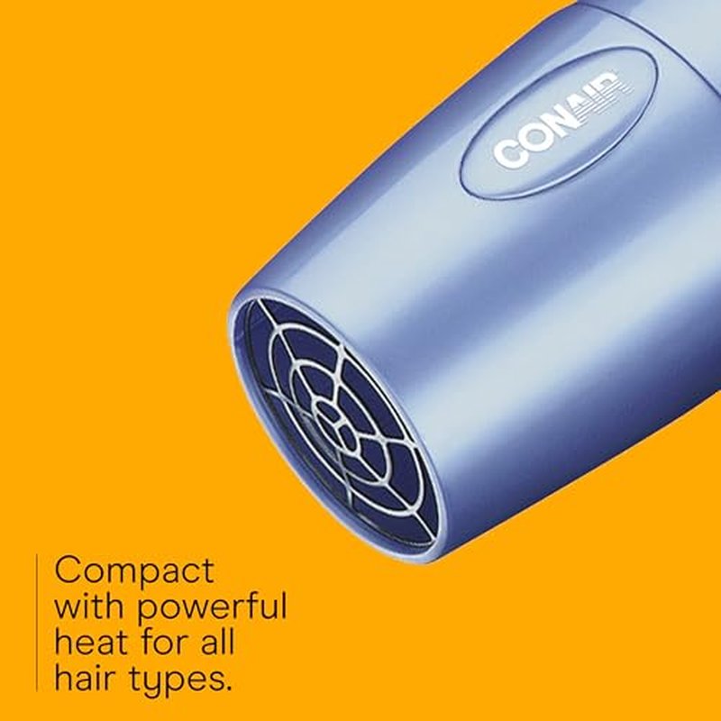 Conair Travel Hair Dryer with Dual Voltage, 1600W Compact Blow Dryer with Folding Handle, Blue