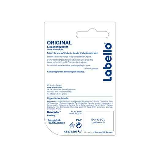 Labello Original Lip Balms - Pack of 6 (6 x 4.8 g), Naturally Beautiful Lips, No Mineral Oils