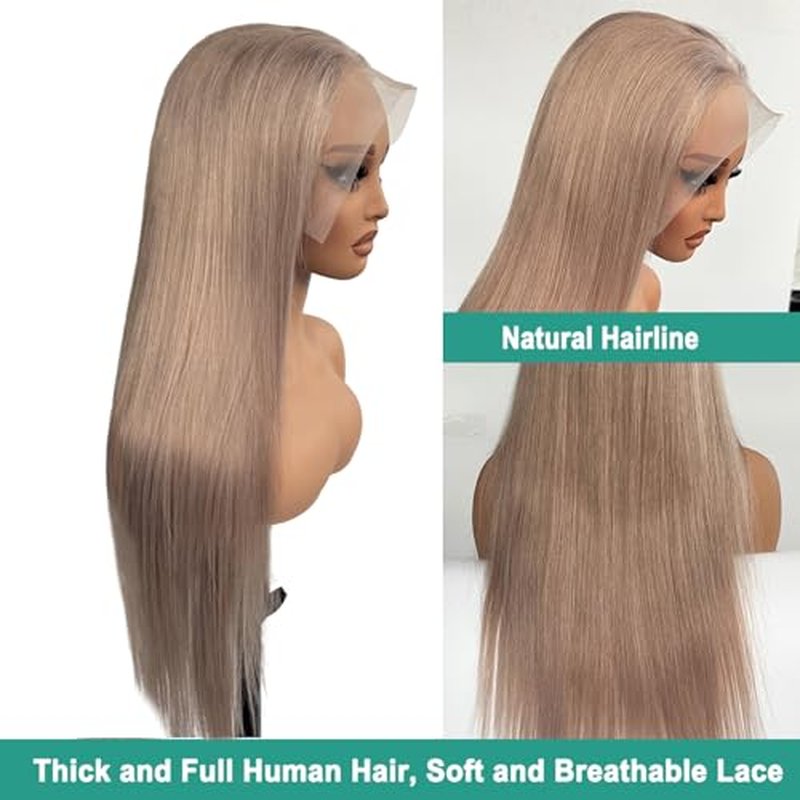 Munx Ash Blonde Straight Human Hair Wig Pre Plucked Real Ear To Ear 13x6 Lace Front Glueless Wig Bleached Invisible Knots Wear and Go 180% Density 18Inch HD Transparent Colored Frontal Wigs