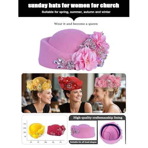Petaluna Women's Flower Beret Suitable for Church Wearing Elegant Breathable Wedding Party Retro French Headdress