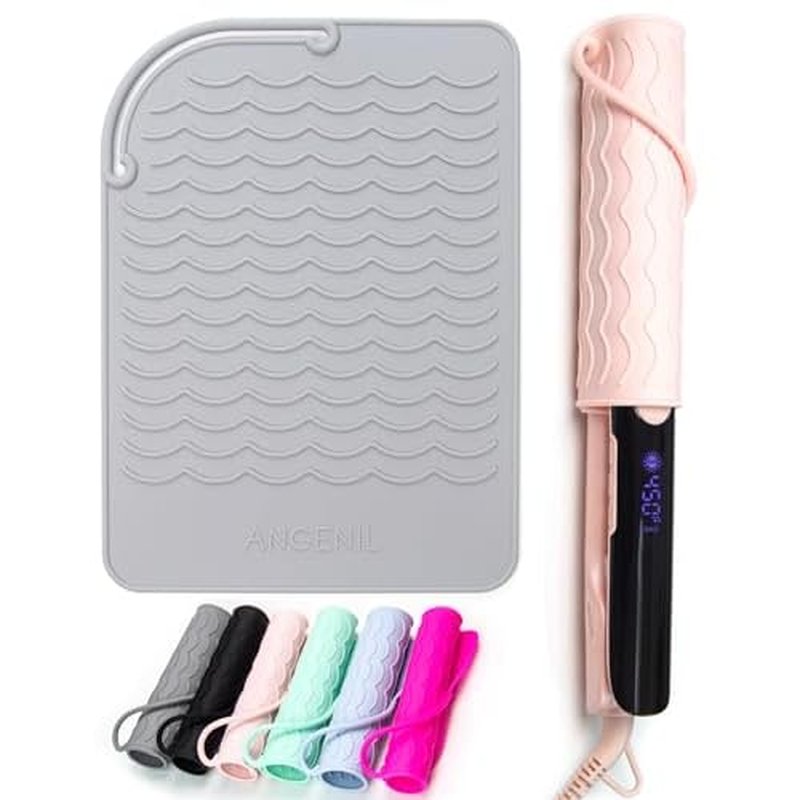 ANGENIL Silicone Heat Mat for Hair Tools - Flat Iron and Curling Iron Mat Heat Resistant for Counter, Heat-Resistant Flat Iron Travel Essentials Case, Vanity Organizer, Grey, Normal Size 9" x 6.5"