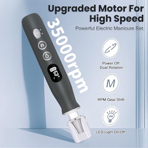 Electric Nail File Drill, Cordless 2000 mAh Rechargeable Nail Filer Electric 12 in 1 Kit Nail Grinder Tool Portable Professional Nail Dril Machine for Acrylic Manicure and Thick Toenails Grinder Care