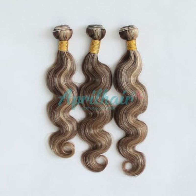 8A Machine Double Weft Raw Brazilian Virgin Human Hair Extensions Highlight P4/27 Brown Honey Blonde Body Wave 3 Bundles 14" 16" 18"