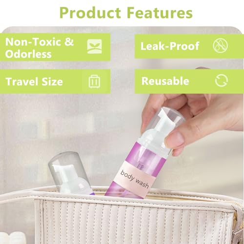 4 Pack Foam Pump Bottle, 60 ml/2 oz Mini Empty Bottle Travel Foaming Dispenser, Plastic Mousse Foam Dispenser Pump for Soap, Shower Gel, Shampoo, Facial Cleanser - Mix Colors