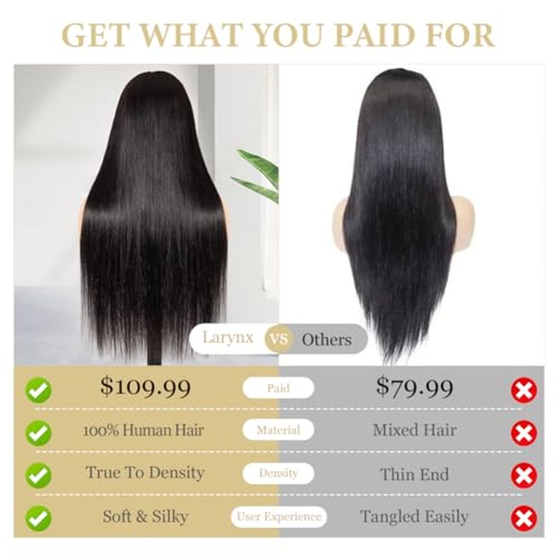 LARYNX Straight Lace Front Wigs Human Hair Full 13x4 Transparent HD Lace Front Wigs Pre Plucked 180% Density Glueless Wigs Real Human Hair Wig For Women (22 Inch)