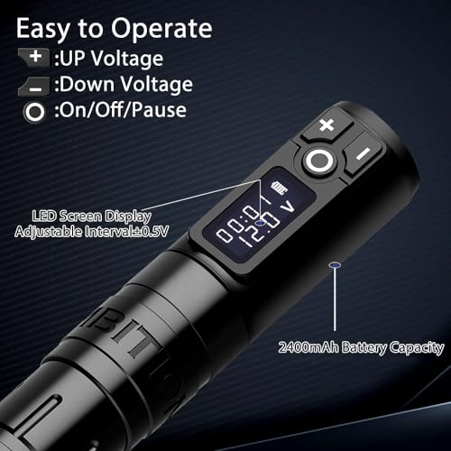 Ambition Storm Wand Tattoo Machine with Extra 2400mAh Battery Power - Rotary Tattoo Gun Cartridge Pen with Coreless Motor Digital LED Display for Professional and Beginners Tattoo Artists