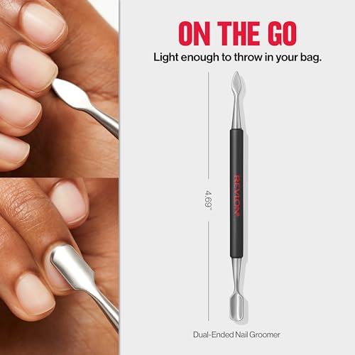 Revlon Expert Dual-Ended Nail Groomer, Stainless Steel Manicure Tool, Clean Under Fingernails and Lift Cuticles, 1 Count