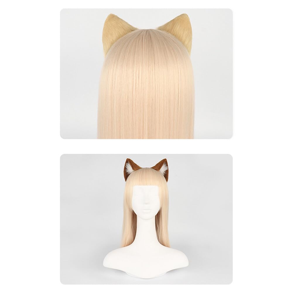 Surakey Long Fur Cat Ears Anime Cosplay Headband Plush Hairband Halloween Cosplay Party Costume for Men and Women Role-Playing (Green)
