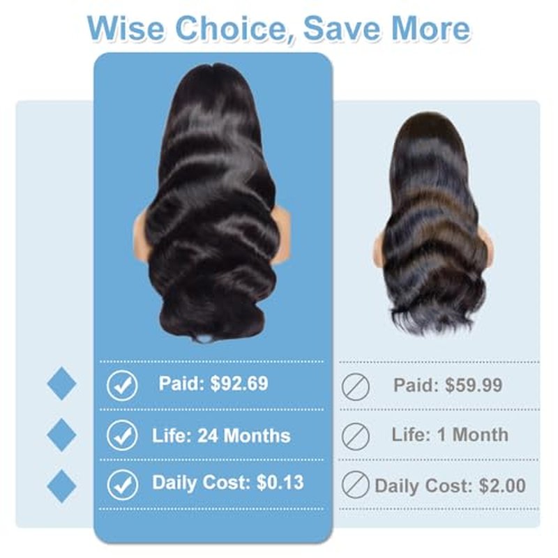 HOT STAR 13x6 Body Wave Lace Front Wigs,100% Real Human Hair [2-year life], HD Human Hair Lace Front Wigs for Black Women Glueless Wig Human Hair Pre Plucked with Baby Hair 26 Inch 200% Density