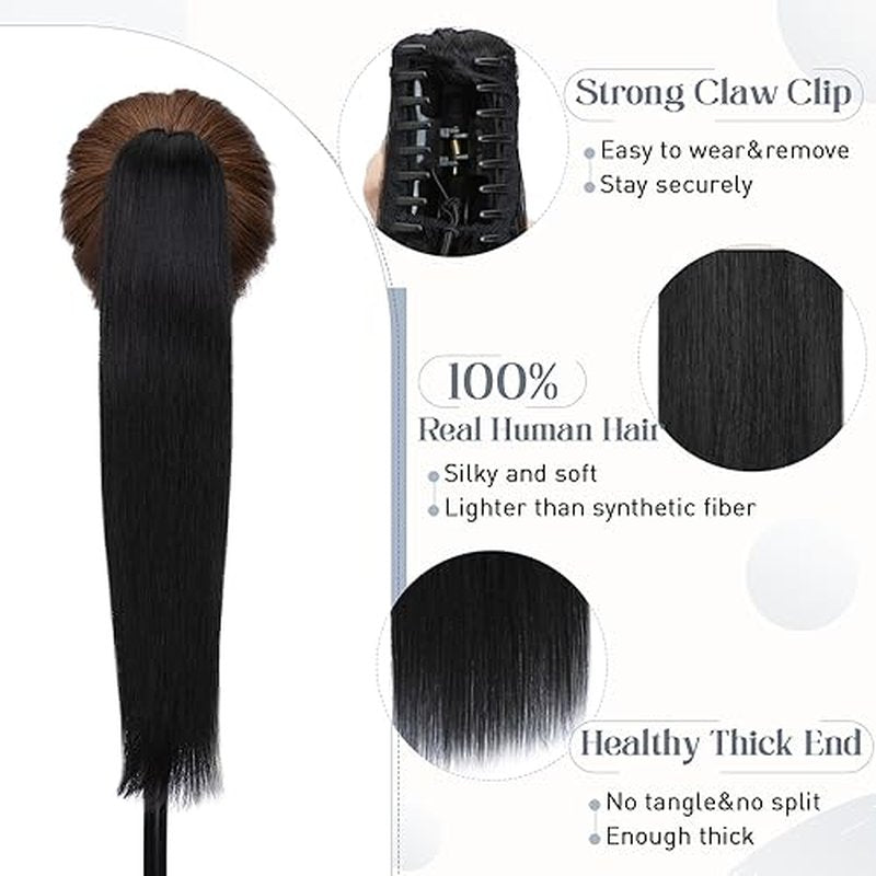 Rich Choices Claw Clip Ponytail Extension Human Hair Real Hair Ponytail Extension Balayage Jet Black 18 Inch 115g One Piece Clip In Long Ponytail Hair Extensions Straight For Women #1
