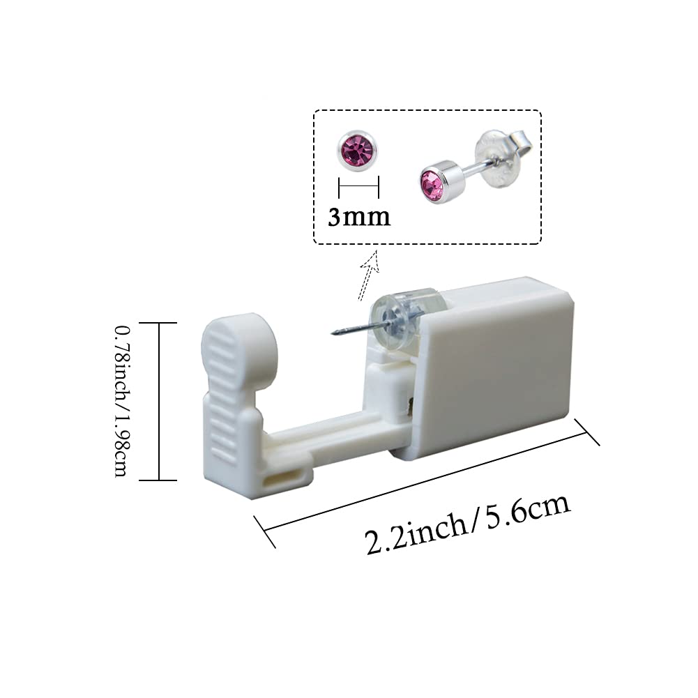 Lishae 2 Pack 3mm Ear Piercing Kit with Cubic Zirconia Stud Earrings Ear Piercing Gun (Pink)