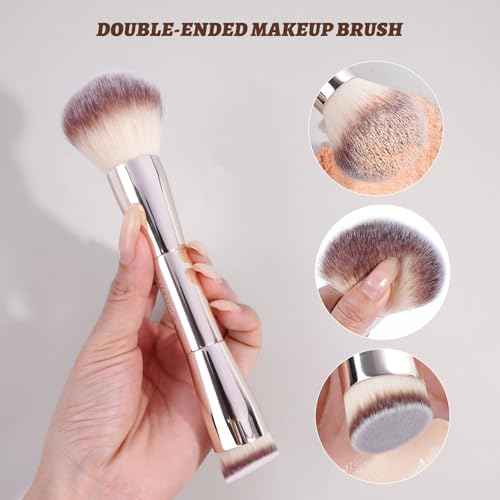 MAANGE 9 PCS Makeup Brush Set Foundation Brush Double Makeup Brushes for Blending Liquid Powder Concealer Cream Blush Buffe Contour Make up Brush Kit (Gold)