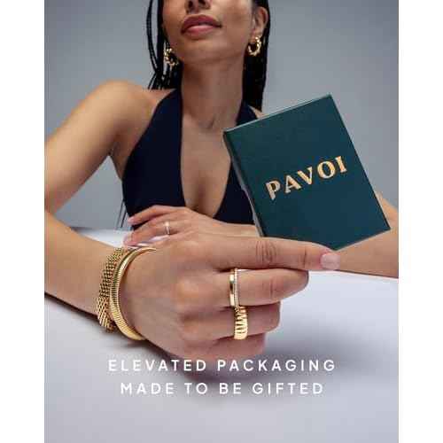 PAVOI 14K Yellow Gold Plated Waterproof Chunky Croissant Metal Hair Cuff for Women - Stainless Steel Statement Ponytail Cuff Fashion Accessories - Twisted Stretchy Gold Hair Ties for Ponytails