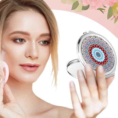 Jetec 6 Pcs Sublimation Blanks Products Small Compact Mirror Bulk Heat Transfer Folding Pocket Makeup Mirror Heart Round Double Sided Handheld Mirror Sublimation Mirror for Women Gift Purse Travel