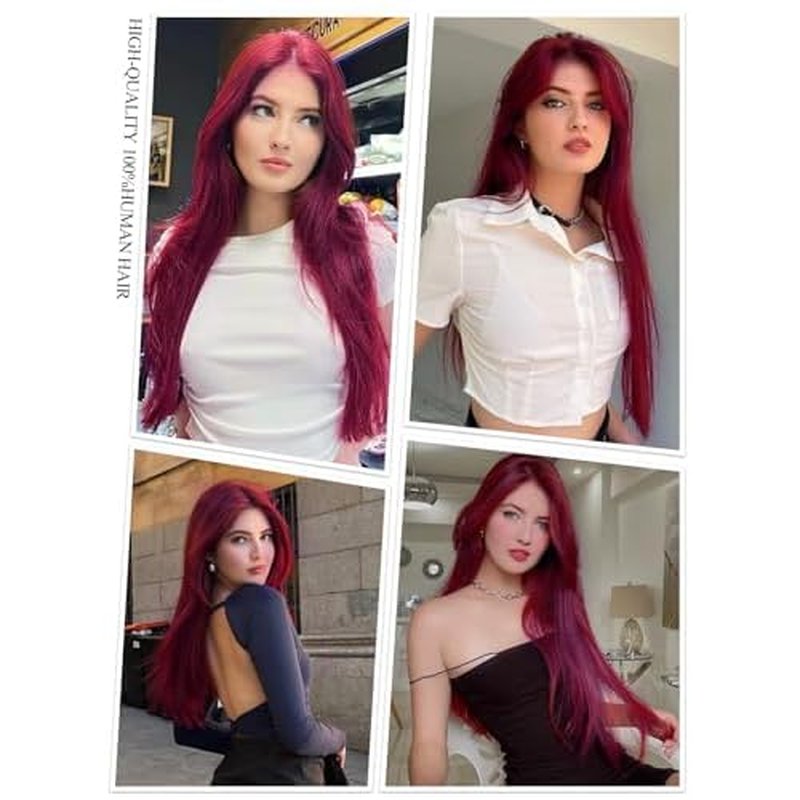 Seamless Clip in Hair Extensions Real Human Hair Red 22 inch 8pcs 120g 100% Unprocessed Full Virgin Hair Pieces for Women Double Weft(22 inch #99J Burgundy)