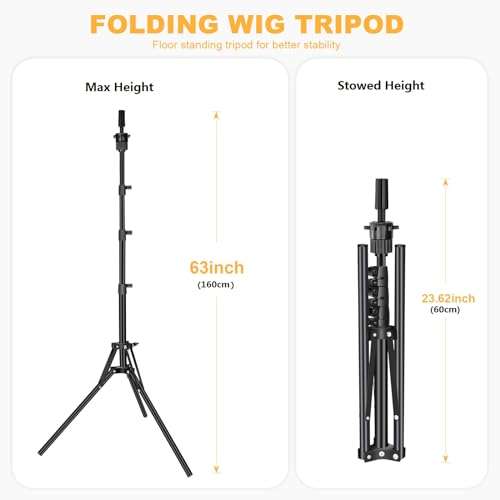 Beauty Star 63inch Tall Wig Stand Tripod with 22inch Mannequin Head, Canvas Block Wig Head Included Adjustable Holder and Wig Caps Kit for Multiple wigs, Perfect for Making Wigs, Display Styling