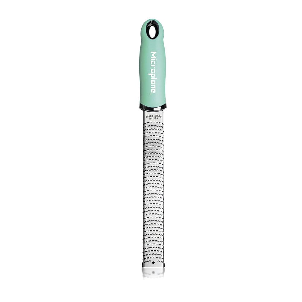 Microplane Premium Zester Grater - made in USA Stainless Steel Blade - for Zesting Citrus and Grating Cheese - Soft Touch Handle - Retro Green