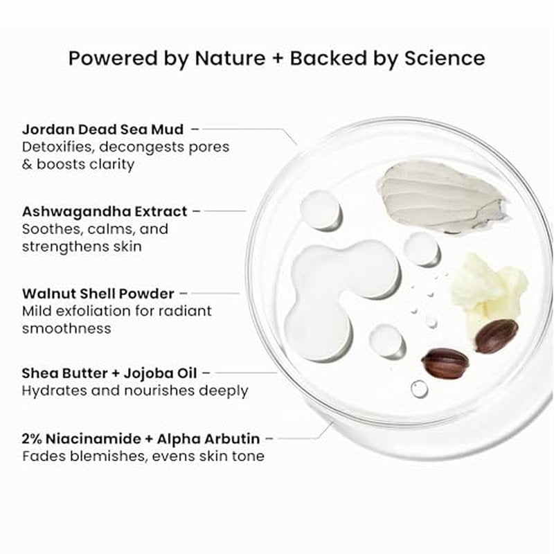 WildOak Dead Sea Healing Mud Clay Mask for Face & Body | 2% Niacinamide, Calendula & Zinc Oxide | Paraben & Sulphate Free | Blemishes, Evens Skin Tone, Enhances Radiance | For All Skin Types | 3.52 oz
