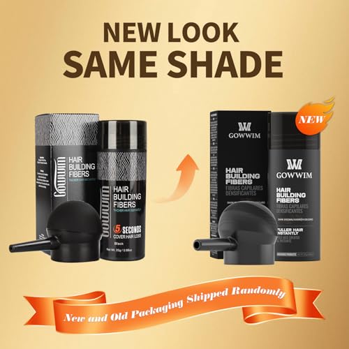 gowwim Hair Thickening Fibers 2-in-1 Kit Keratin Building Fibers, Spray Applicator & Hold Spray - Instantly Volumize Sparse Areas (Black)