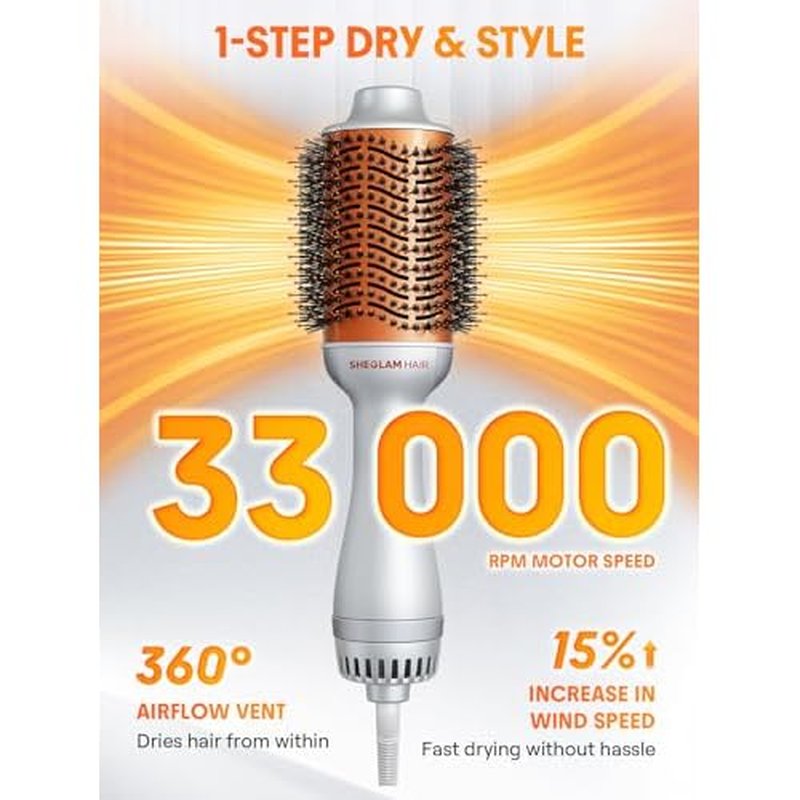 SHEGLAM 4-in-1 Hot Air Brush - Hair Dryer & Styler with 33000 RPM Motor, GLOSS PRO Coating for Shine, 3 Heat Settings, Tangle-Free Ionic Bristles for Frizz-Free Blowouts (US Plug)