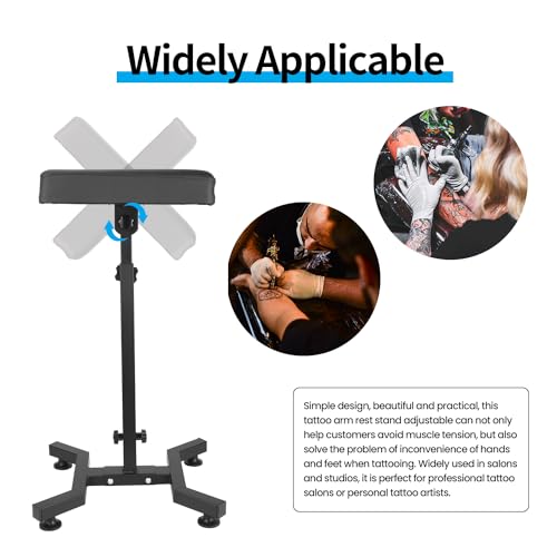 Tattoo Armrest Stand, Tattoo Arm Rest Stand Adjustable, Tiltable Thickened Black Leather Cushion, Stable Four Corner Base, Portable Tattoo Armrest for Studio Salon Tattoo