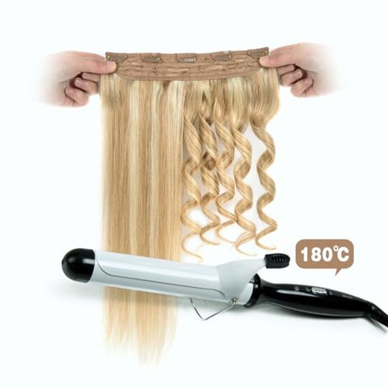 Winsky Hair Extensions Real Human Hair Clip in - One Piece Brown Highlights Blonde Remy Hair Pieces 90gram for Women (20inch, #18/613)