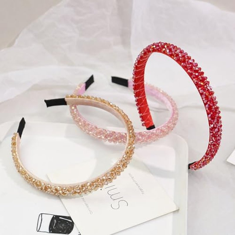 Ruihfas Fashion Sparkle 4 Rows Crystal Rhinestone Headbands Beaded Hair Hoop Band (Red)