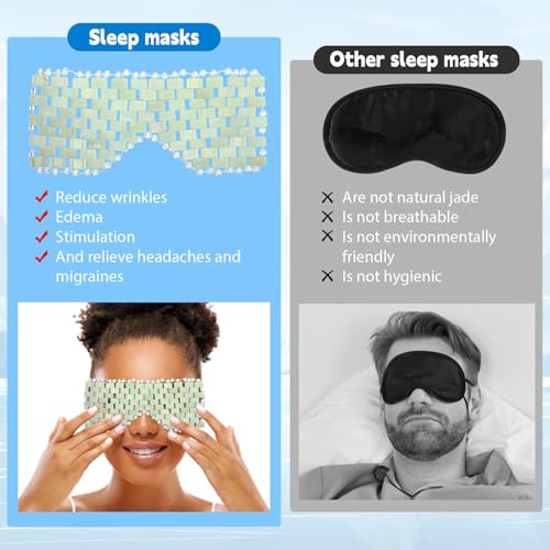 Coume 4 Pcs Jade Eye Mask Reusable Sage Green Facial Cooling Mask for Hot and Cold Anti-Aging Therapy to Reduce Wrinkles Puffiness Migraines Crystal Relief Sleeping Mask for Women Spa Treatment Gift