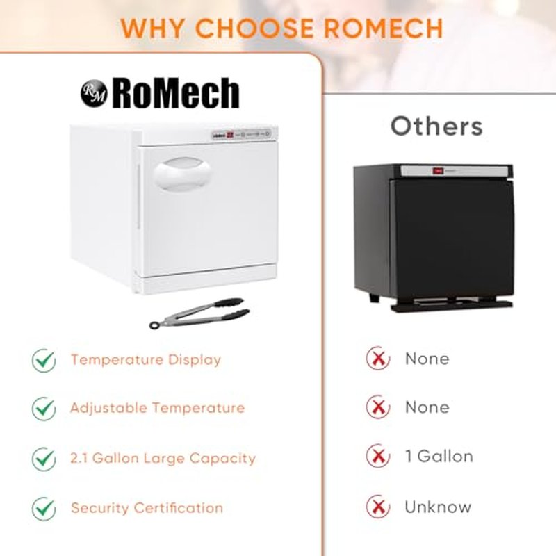 ROMECH 8L Hot Towel Warmer Cabinet, Professional Towel Heater with LED Temperature Display Setting, Towel Warmers for Spa Massage Salon Home (White, 8L)