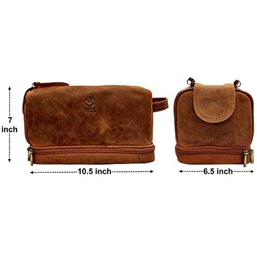 Leather Toiletry Bag for Men - Travel Shaving Dopp Kit - Bathroom Shower Toiletries Organizer - Cosmetic Make up Bag for Women