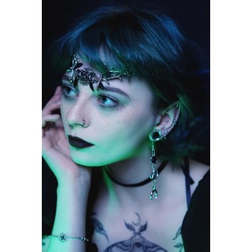 MOSTORY Handmade Black Woodland Crown Leaf Dark Elf Headpiece Floral Forest Tiara Fairy Moon Headband for Women Girls Halloween Renaissance Queen Cosplay Phop Shoot