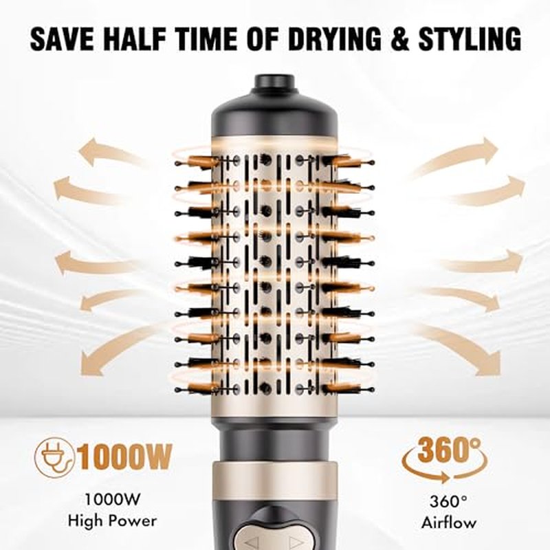 DAILYLIFE Rotating Hair Dryer Brush, Hot Air Brush with 2 Brushes (1.5" & 2"), ALCI Safety Plug and Ionic Technology, More Shine and Less Frizz