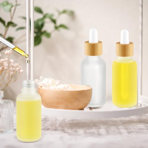 12 Pcs Frosted Glass Dropper Bottle Refillable Essential Oil Container Jars with Eye Dropper & Bamboo Lids for Perfume Sample Cosmetic Liquid Travel - 30ml/1oz
