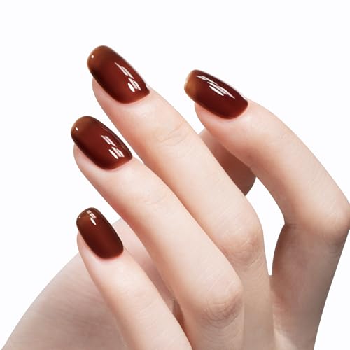 MAYCHAO 15ML Jelly Sheer Tortoise Gel Nail Polish 1Pc Transparent Hot Cocoa Amber Gel Polish Soak Off UV LED Translucent Nail Polish Nail Art Starter Manicure Salon DIY at Home, 0.5 OZ