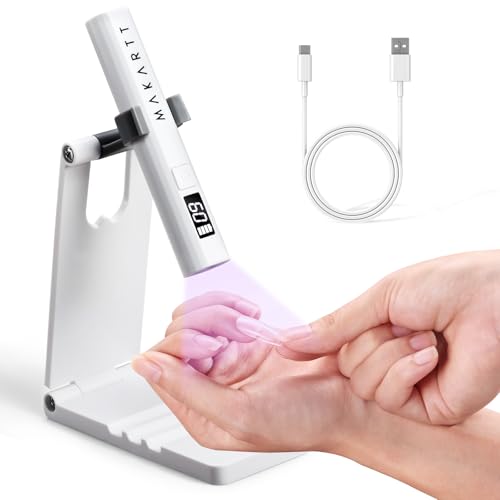 Makartt UV Nail Lamp with Stand ? Handheld UV Light for Gel Nails for Nial Tips & Gel Polish, USB Rechargeable Fast Curing Flash Cure Lamp with LCD & 2 Timers for DIY Home or Salon
