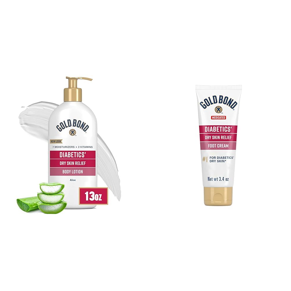 Gold Bond Diabetics' Dry Skin Relief Body Lotion, 13 oz. & Foot Cream, 3.4 oz. Bundle for Dry, Rough Skin