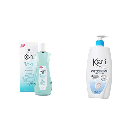 Keri Moisture Rich 8 Ounce Shower Oil and 20 Ounce Original Whole Body Lotion
